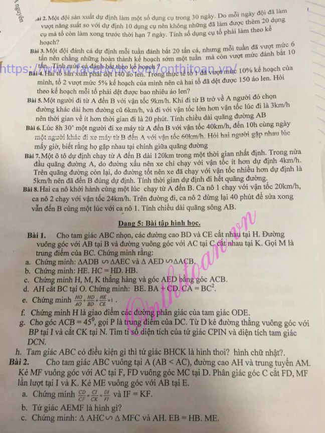 Đề cương ôn tập học kỳ 2 môn toán lớp 8 trường THCS Ngô Sĩ Liên-Hà Nội