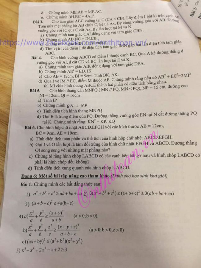 Đề cương ôn tập học kỳ 2 môn toán lớp 8 trường THCS Ngô Sĩ Liên-Hà Nội