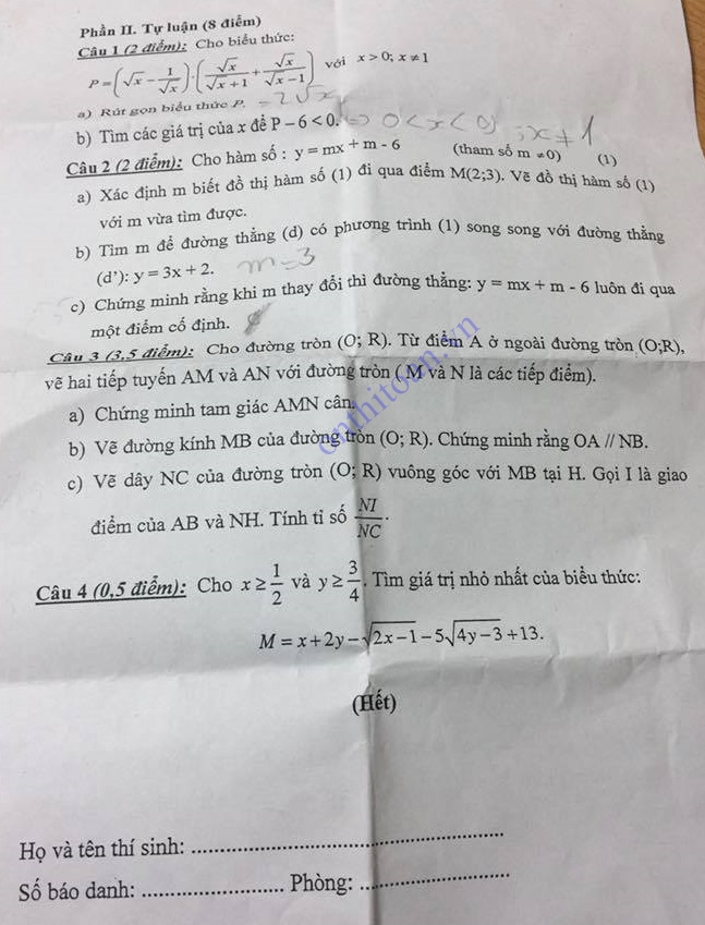 Đề thi học kì 1 lớp 9 môn toán Quận Cầu Giấy Hà Nội 2016-2017